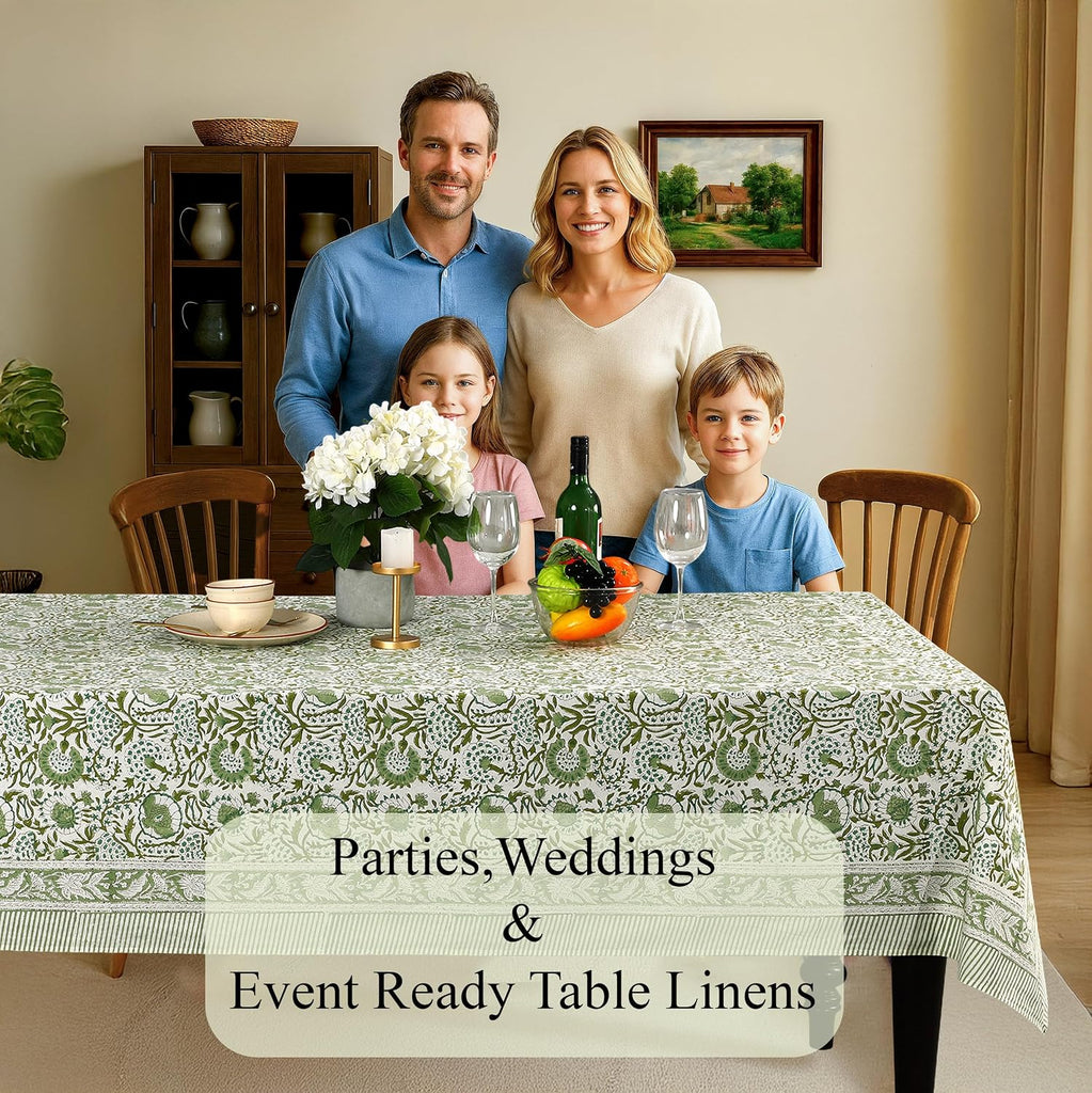 Tablecloth 100% Cotton 60x60 Inch Indian Block Print Square Table Cover, Table Cloth for Weddings, Spring/Summer