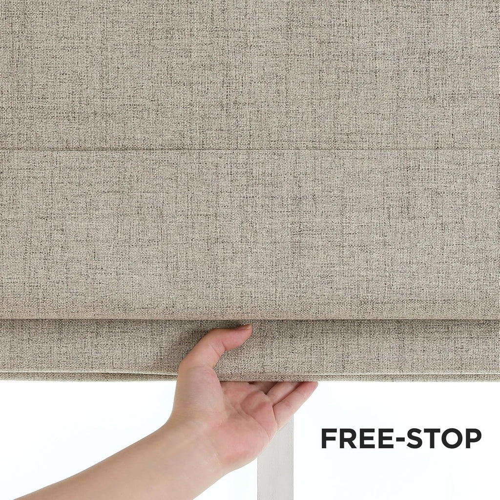 Cordless Roman Shades, Linen Fabric Window Blinds, Thermal Insulated Blackout Blinds, Room Darkening Shades for Indoor Windows, Easy to Install, Linen