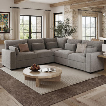 109.1'' Modular Sectional Sofa, L Shaped Oversized Extra Deep Couches , 5-Seat Chenille Couch with Wooden Legs, 2 Arm