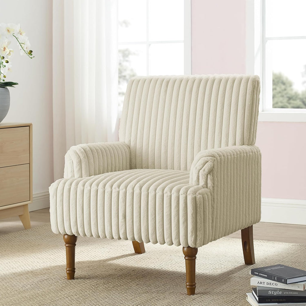 Accent Chair , Comfy Upholstered Mid-Century Reading Chair with Solid Wood Legs, Wide Singe Mid-Century Lounge Sofa