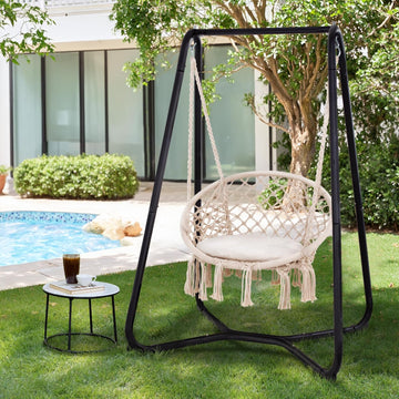 Patio Swing Chair with Stand and Cushion, Heavy Duty Hanging Chair with Stand , 330 lbs Capacity, Patent Pending