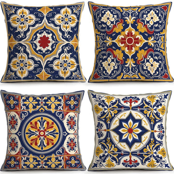 Bohemian Geometric Pillow Covers Set of 4, 18x18 Farmhouse Decor