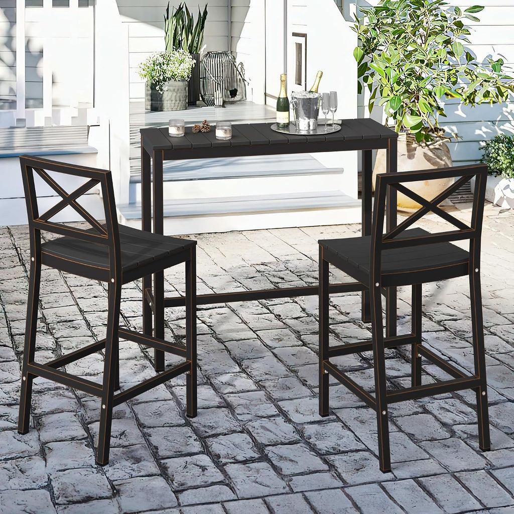 Outdoor Bar Stools Set of 2, 26 Inch All Weather HDPS Patio Counter Height Barstools with Back & Footrest, Aluminum
