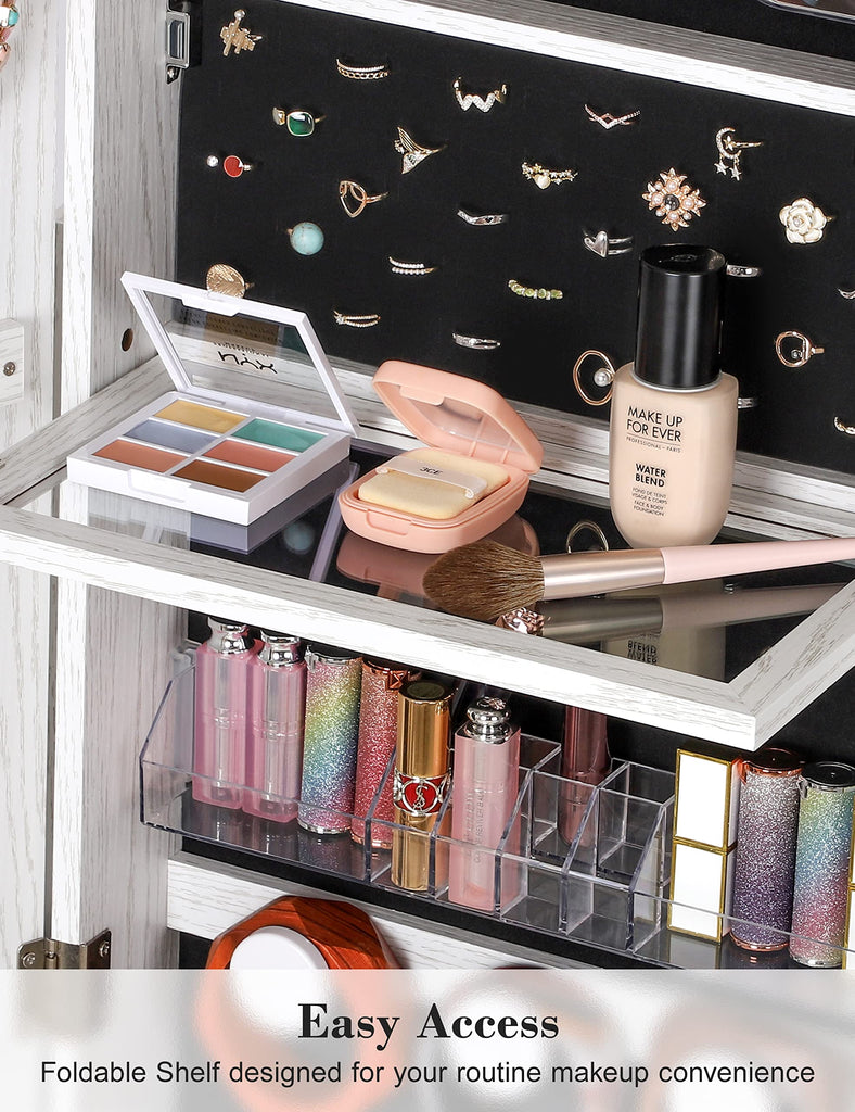 360° Swivel Jewelry Cabinet with Lights, Full Length Mirror, Lock