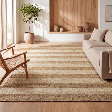 Jayden Woven Jute Stripe Natural/Bleach Indoor Area Rug, Rustic, Farmhouse, Traditional, Lodge, Easy-Cleaning