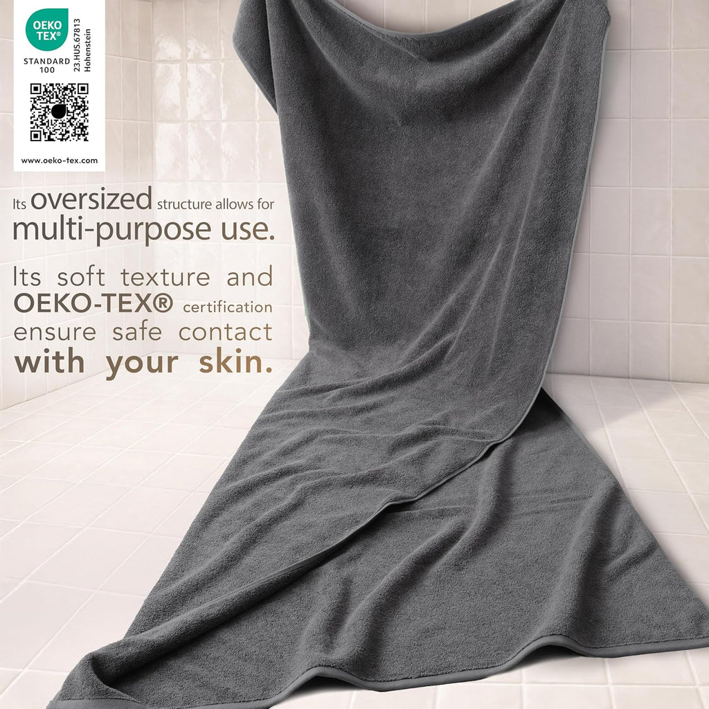 100% Cotton Turkish Towel, Soft Absorbent Quick Dry, 40x80 Oversized Bath Sheet Towel, Dark Gray