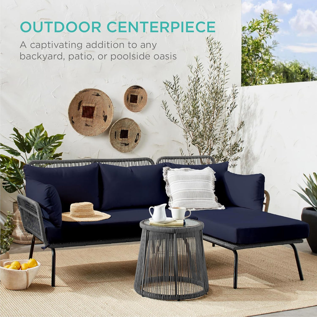 Best Choice Products Outdoor Rope Woven Sectional Patio Furniture L-Shaped Conversation Sofa Set for Backyard