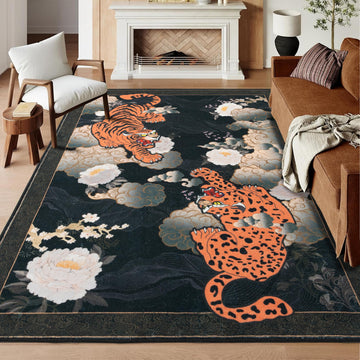 Tiger Area Rug, Japanese Washable Rugs, Large Soft Non Slip Ultra Thin Stain Resistant Floor Carpet Bedroom