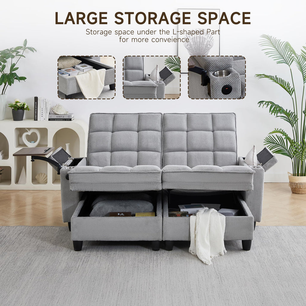 70.9'' Double Chaise Lounge with 360 degree rotatable side table, Comfy Corduroy Indoor Lounge Chair with Armrest