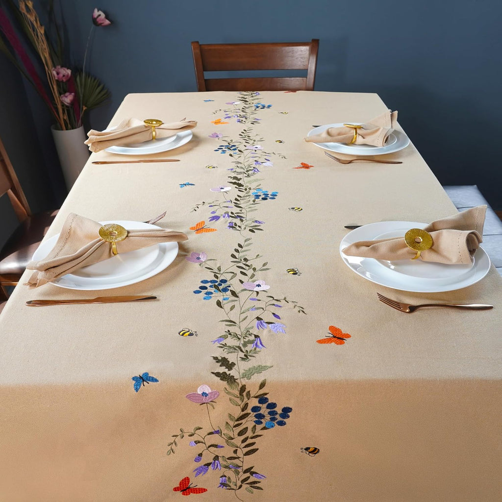 Embroidered Cotton Tablecloth 60 x 60 Inch Square - Washable & Colorfast Table Cover, Farmhouse, Kit