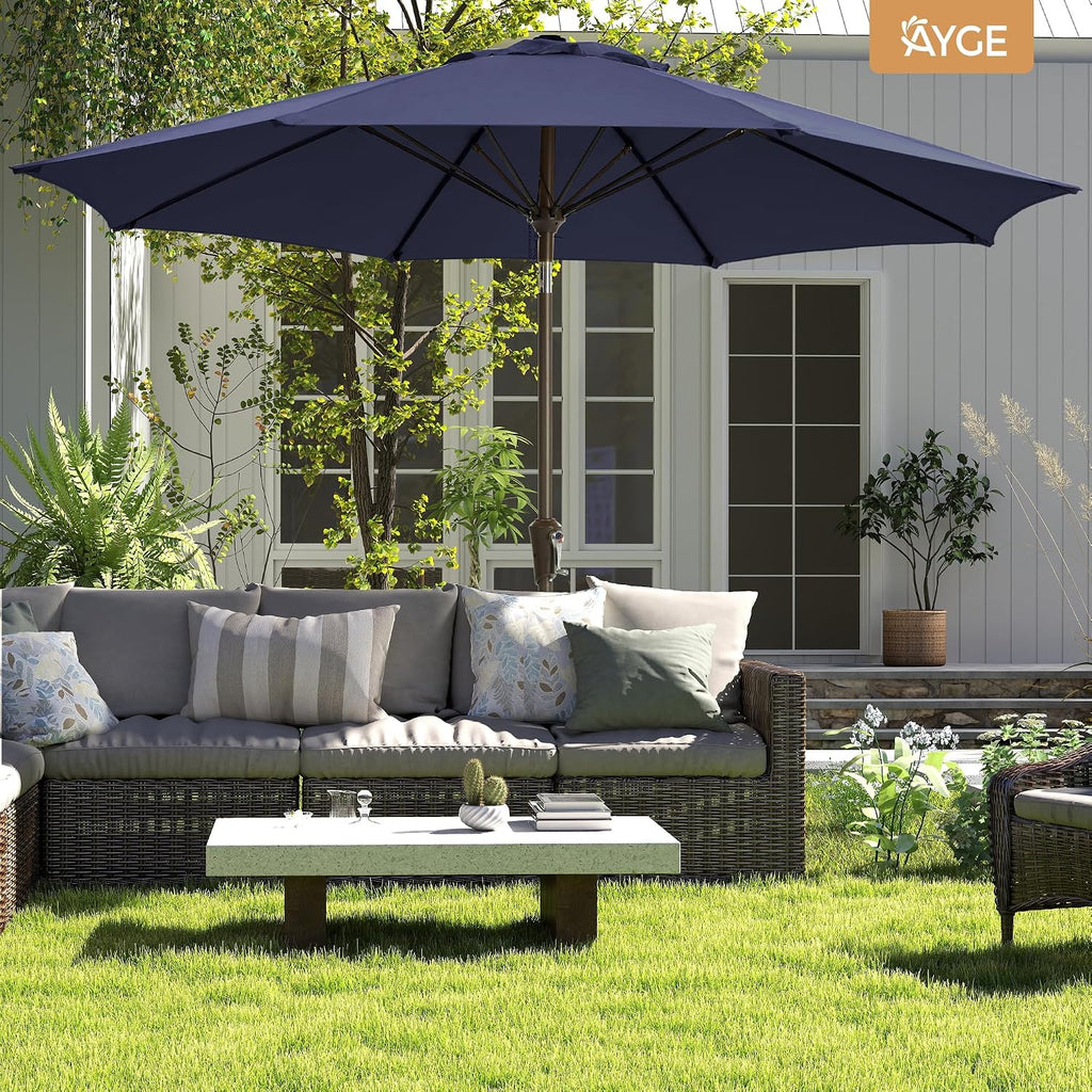 9FT Large Outdoor Patio Umbrella Market Table Umbrella-UV Resistant, Easy Push Button Tilt and Crank - Navy