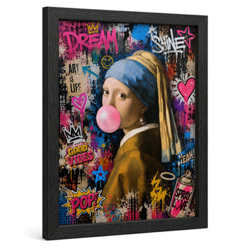 Girl with Pearl Earring Pop Art Canvas Wall Art Framed Graffiti 12x16 Inch
