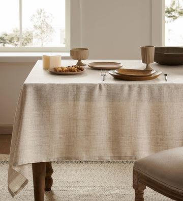 Farmhouse Linen Square Tablecloth, Natural 52x52 Inch