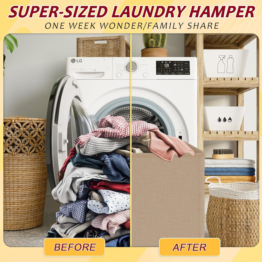 195L Laundry Hamper 3 Section,Large Laundry Hamper with Lid,Dirty Clothes Hamper with 3 Inner Bags,Collapsible