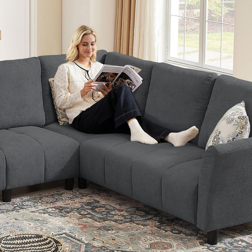 102" L Shape Sectional Couch,6 Seat Convertible Modern Corner Sofa Sectional with Removable Covers , Dark Grey