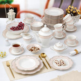 Sandra" 57-Piece Bone China Dinnerware Set, Service for 8, Blush Pink and Gold