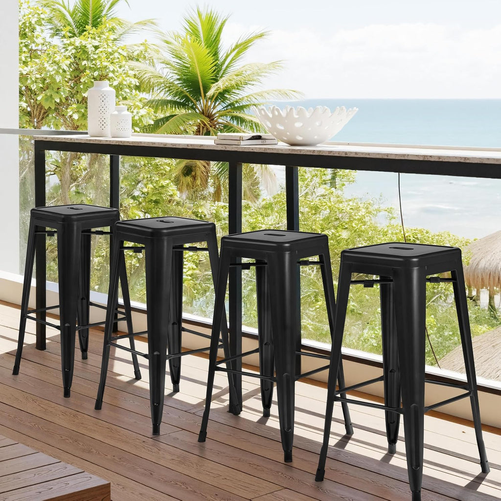 30 Inch Metal Bar Stools Set of 4, Bar Height Backless Bartools, Industrial Stackable Bar Chairs