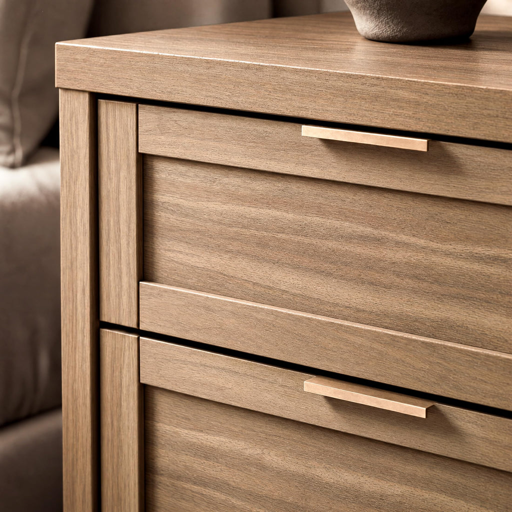 Nightstand, 3 Drawer Bedside Table, Weathered Oak