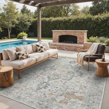 Outdoor & Indoor Area Rug 8'x10', Waterproof, Non-Shedding, Easy Cleaning, Boho Mat for Patio, Livin