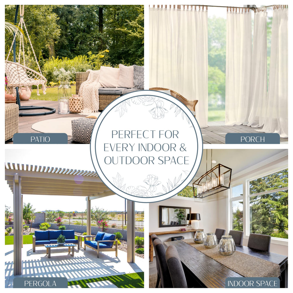 Darien Solid Indoor/Outdoor Sheer Adhesive Loop Tab Top Window Curtain Panel, Ivory - 52" W x 108" L