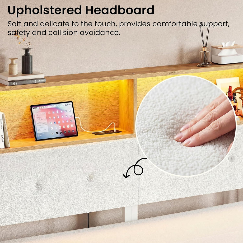 Queen Headboard Only, Wood Color & White | Upholstered