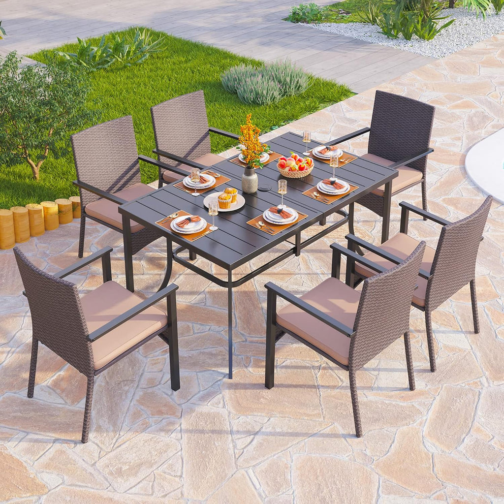 Outdoor Wicker Chairs Set of 2, Rattan Covered Metal Armchairs with Removable Cushion