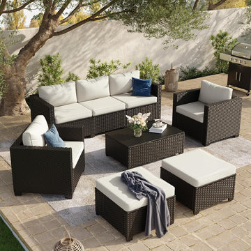 8 Piece Outdoor Patio Furniture Set 7 Seats, Outdoor Sectional with Thick Waterproof Cushions, Patio Conversation