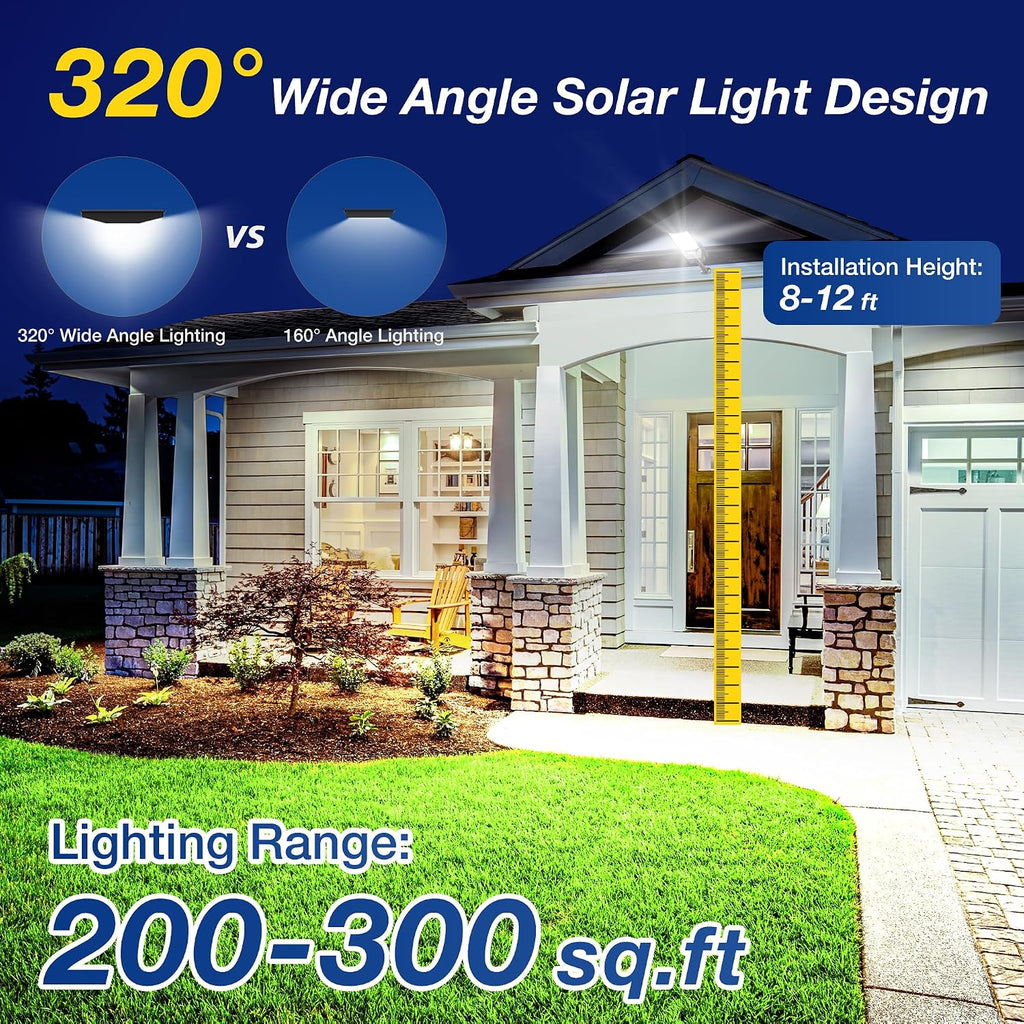 Solar Lights Outdoor, Wide Angle Solar Street Light IP66 Waterproof | 6500K Solar Lights Motion Sensor & Dusk to