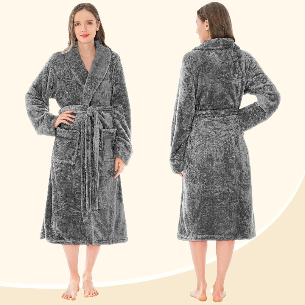 Premium Womens Plush Soft Robe Fluffy, Warm, Fleece Sherpa Shaggy Bathrobe
