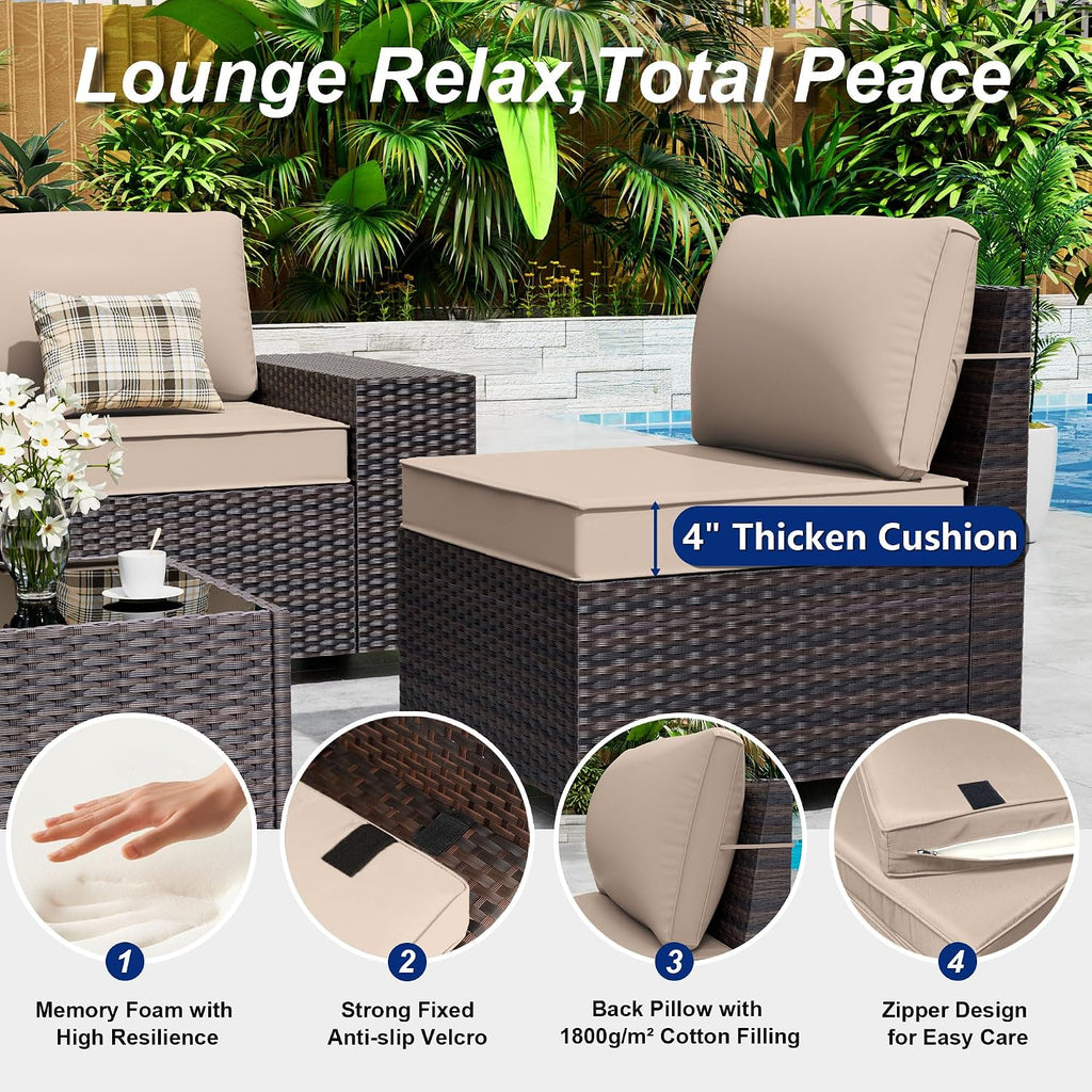 Outdoor Patio Furniture Set, 6 Pieces Outdoor Sectional Furniture High Backrest Patio Sofa, All-Weather PE Rattan