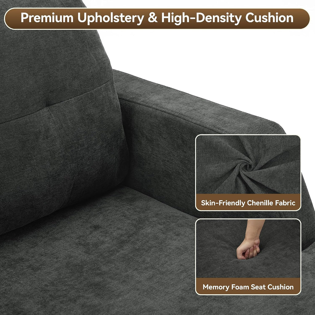 Swivel Accent Chair, 360° Rotatable Square Barrel Chair, Comfy Deep Seat Chenille Upholstered Living Room Chairs