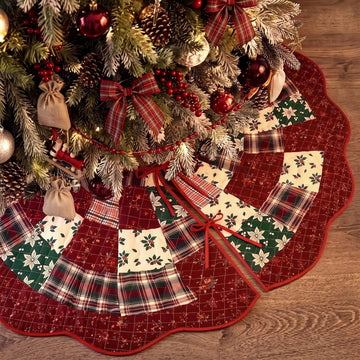 Plaid Patchwork 60in Christmas Tree Skirt Tartan Tree Decor