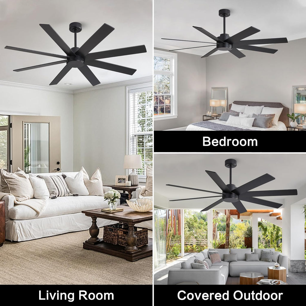 72" Large DC Ceiling Fans without Lights, 3 Downrods, 8 Plywood Blades, 6-Speeds Reversible DC Motor