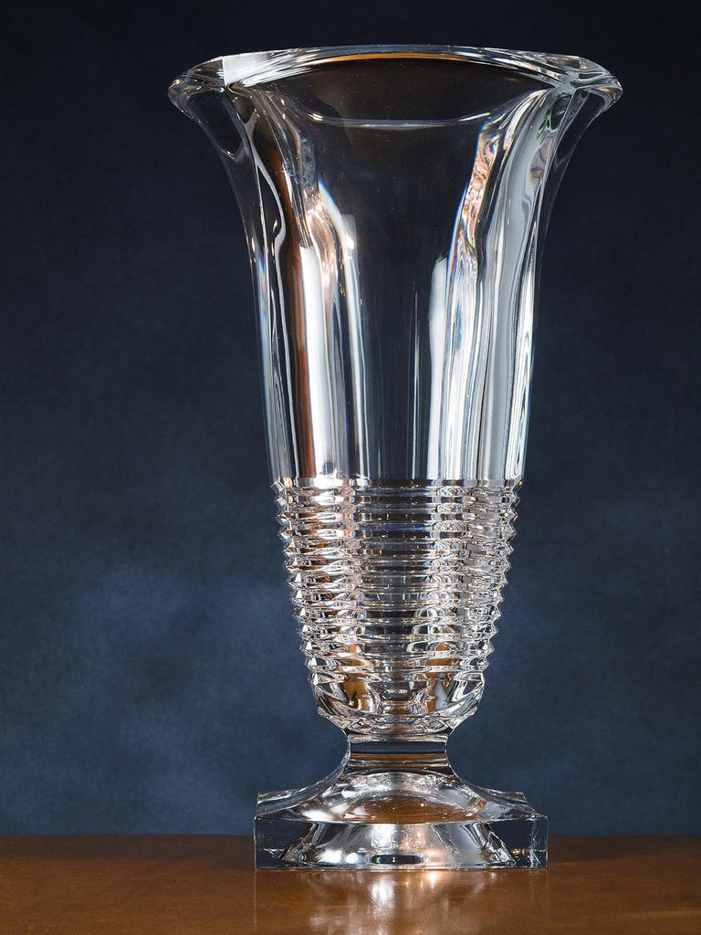 Vase - Cut Crystal - Handmade Glass - 12.8" Height - Footed - for Flowers - Roses - Made in Europe - by