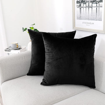 Black Velvet Throw Pillow Covers 20x20 Pack of 2 Decorative Couch