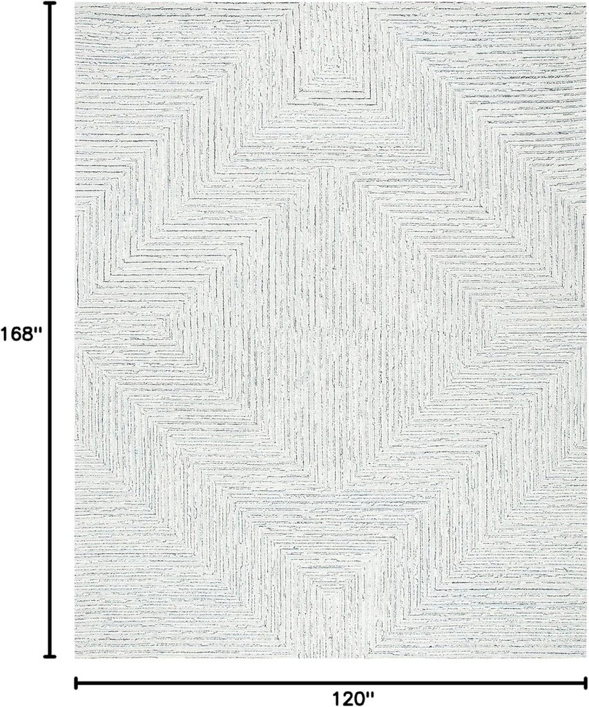 Micro-Loop Area Rug - 10' x 14', Light Grey & Ivory, Handmade Wool