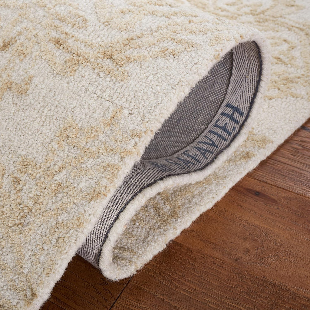 Abstract X-Large Area Rug - 11' x 15', Ivory & Beige, Handmade Wool