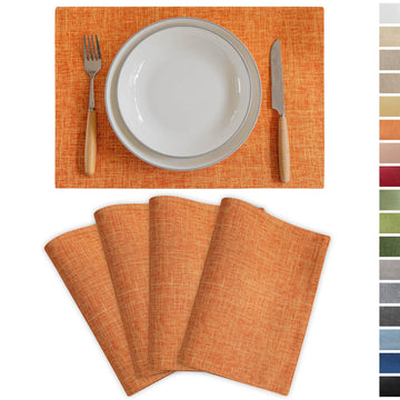 Fall Placemats Set of 4 Orange Linen Place Mats Decorative Heat Resistant Cloth Table Mats for Party Birthday
