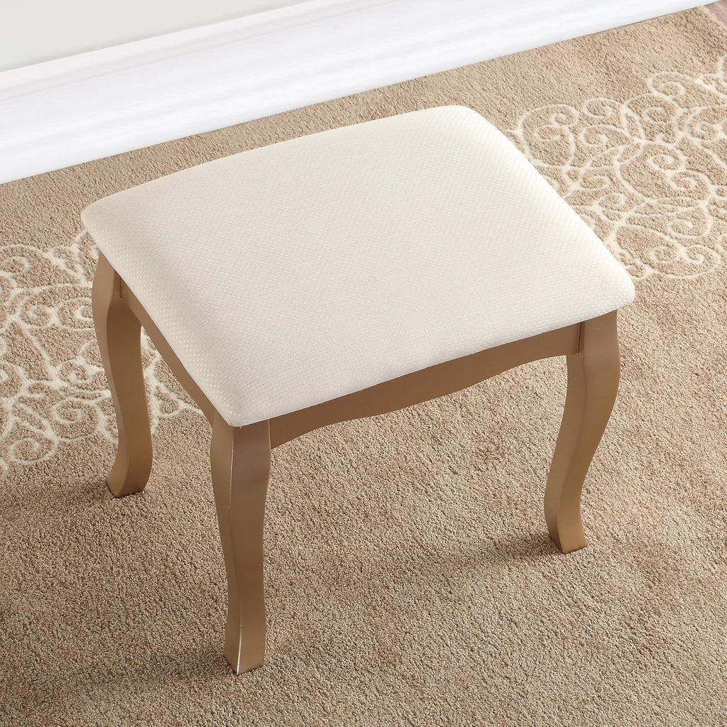 Ashley Wood Makeup Vanity Table and Stool Set, Gold