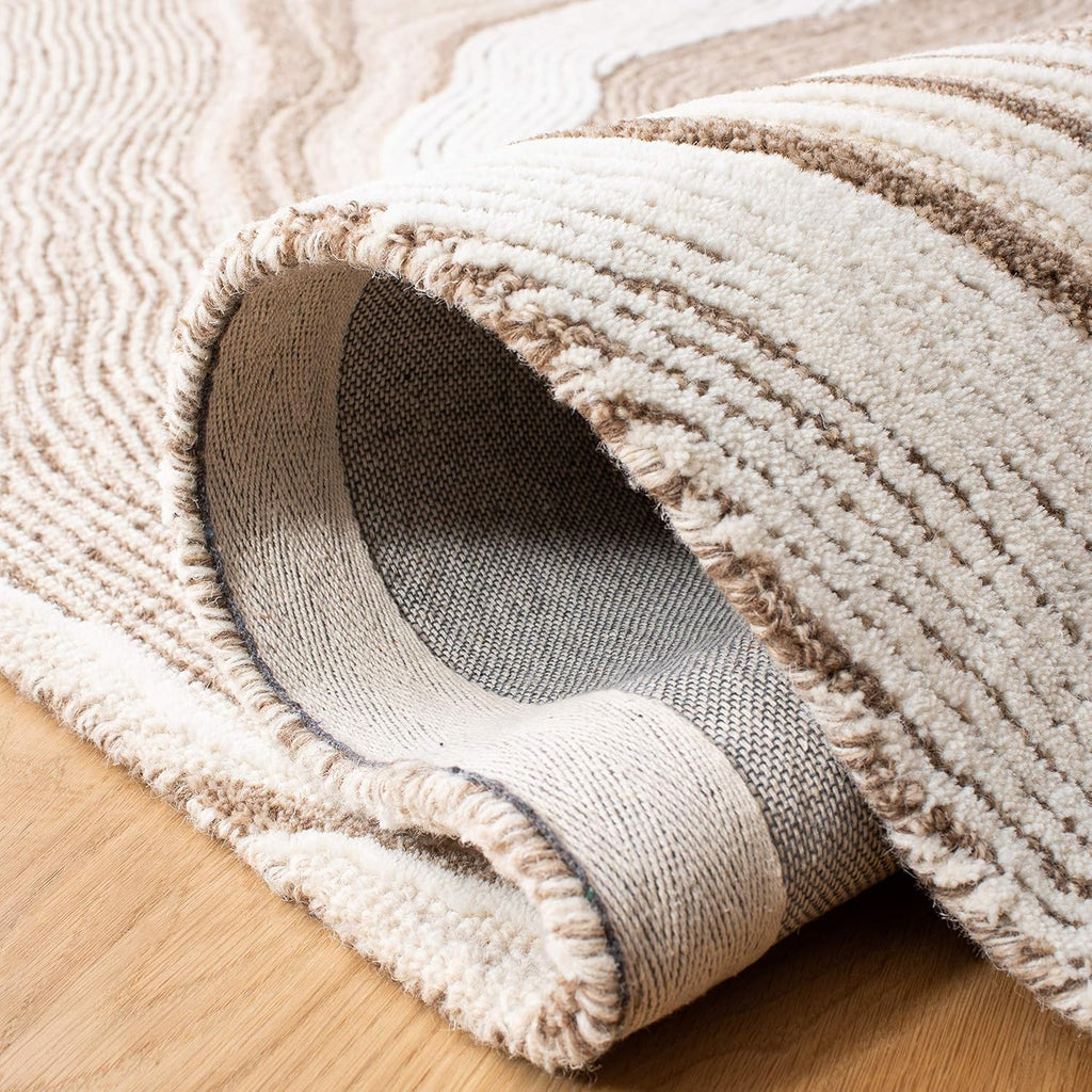Fifth Avenue Area Rug - 10' x 14', Beige & Ivory, Handmade Mid-Century Modern Abstract New Zealand Wool