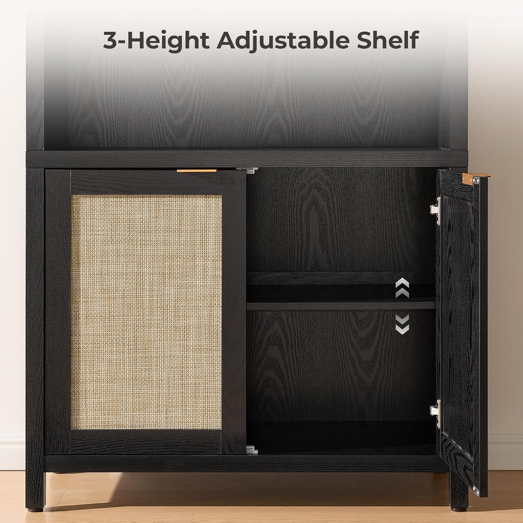 Book Shelf Arched Cabinet Bookshelf Arch 84.2" Tall Bookcase 5 Tier Large Bookshelves with Doors Storage Rattan Boho