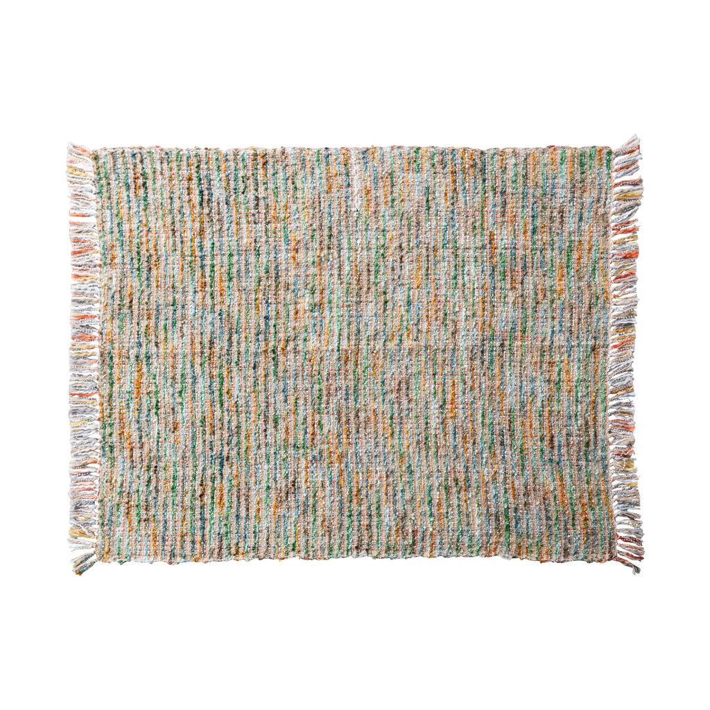 Woven Acrylic Bouclé Throw Blanket with Fringe, Multicolor
