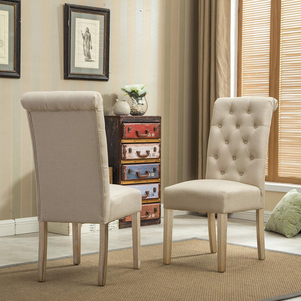 Solid Wood Tufted Parsons Dining Chair (Set of 2), Tan
