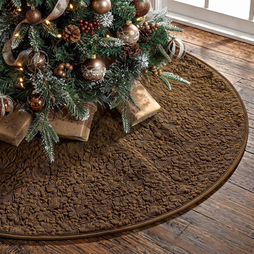 48'' Christmas Tree Skirt Rug Embossing Xmas Tree Skirt, Brown