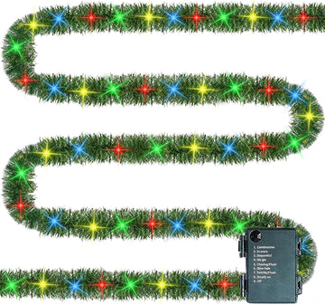 30 FT Pre-Lit Christmas Garland Decorations, 100 LED Lighted Artificial Pine Garlands with 8 Modes, Green Garland