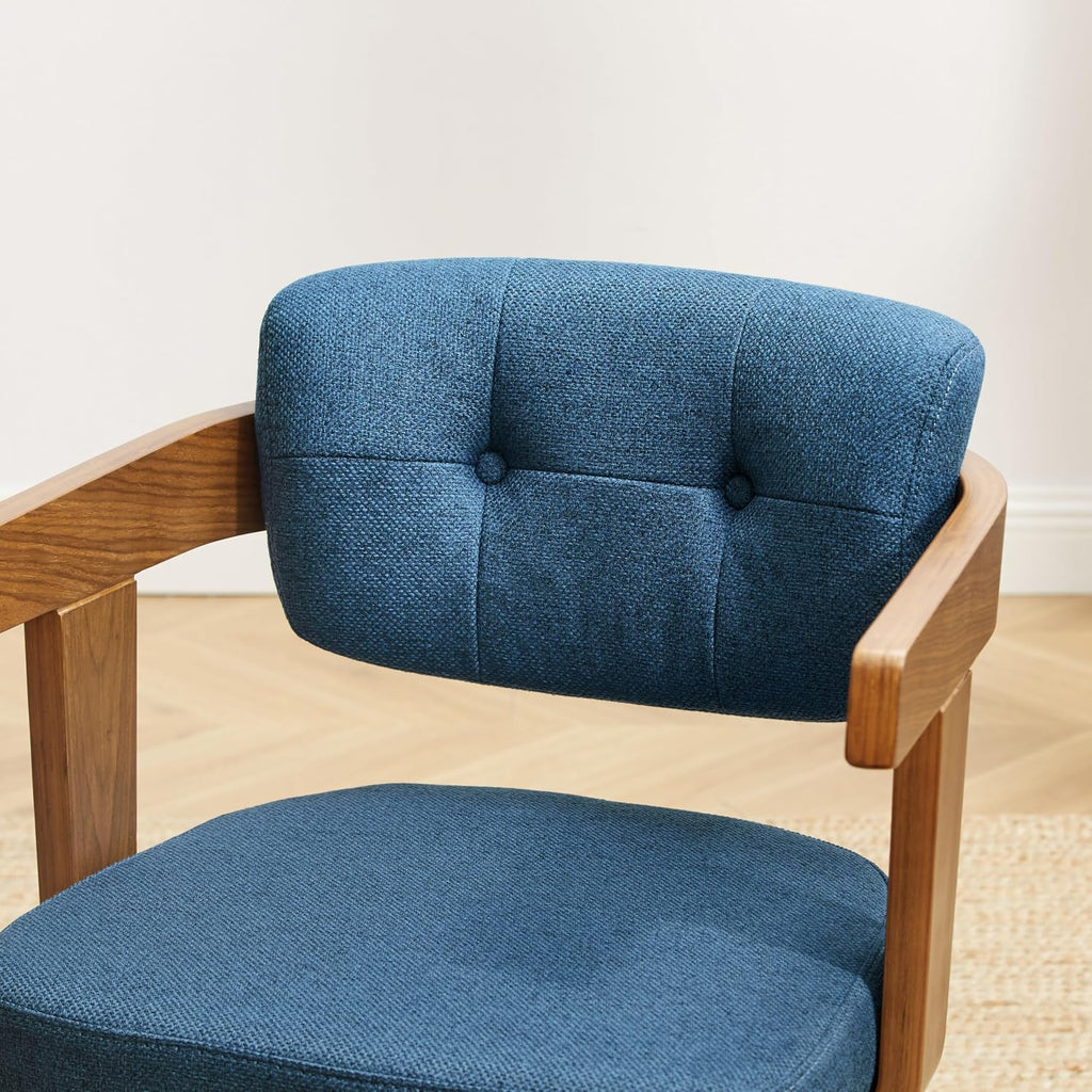 No Wheels - Mid Century Modern Desk Chair Fabric Upholstered Swivel Dining Chairs with Wood Legs for Small Spaces