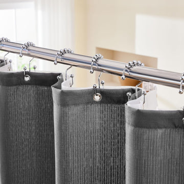 Grey Shower Curtain and Liner, 3 in 1 Shower Curtain Set with 12 Double Sided Shower Curtain Hooks, Cloth Shower