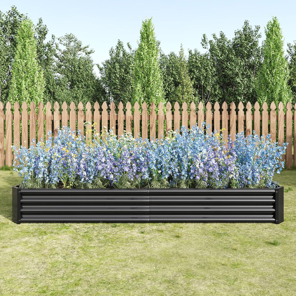 Galvanized Raised Garden Bed, Garden Box Outdoor, 8X4X1 FT, Black