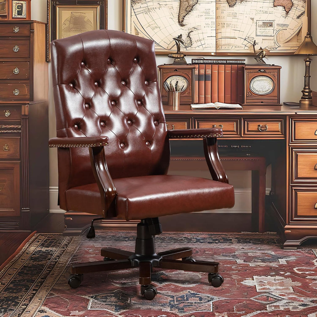Executive Office Chair, High Back Computer Chair with Upholstered Backrest Vinage Farmhouse Retro Style, Faux Leather