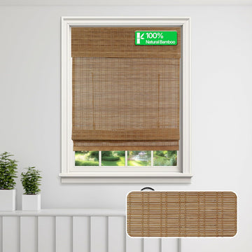 Bamboo Roman Shades w Valance 30.5"W x 48"H Ceylon Chestnut